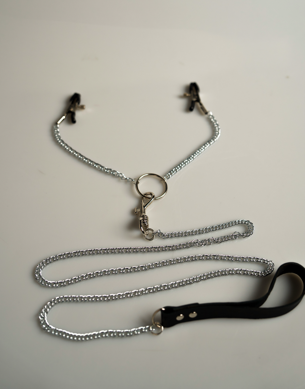 BDSM Nipple Clamps and Genuine Leather Chain Leash Set